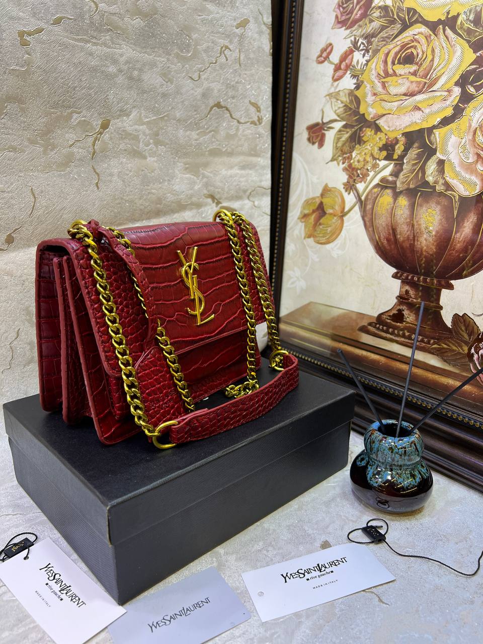 S@int L@urent SAC BANDOULIÈRE MOYEN SUNSET ROUGE OPYUM