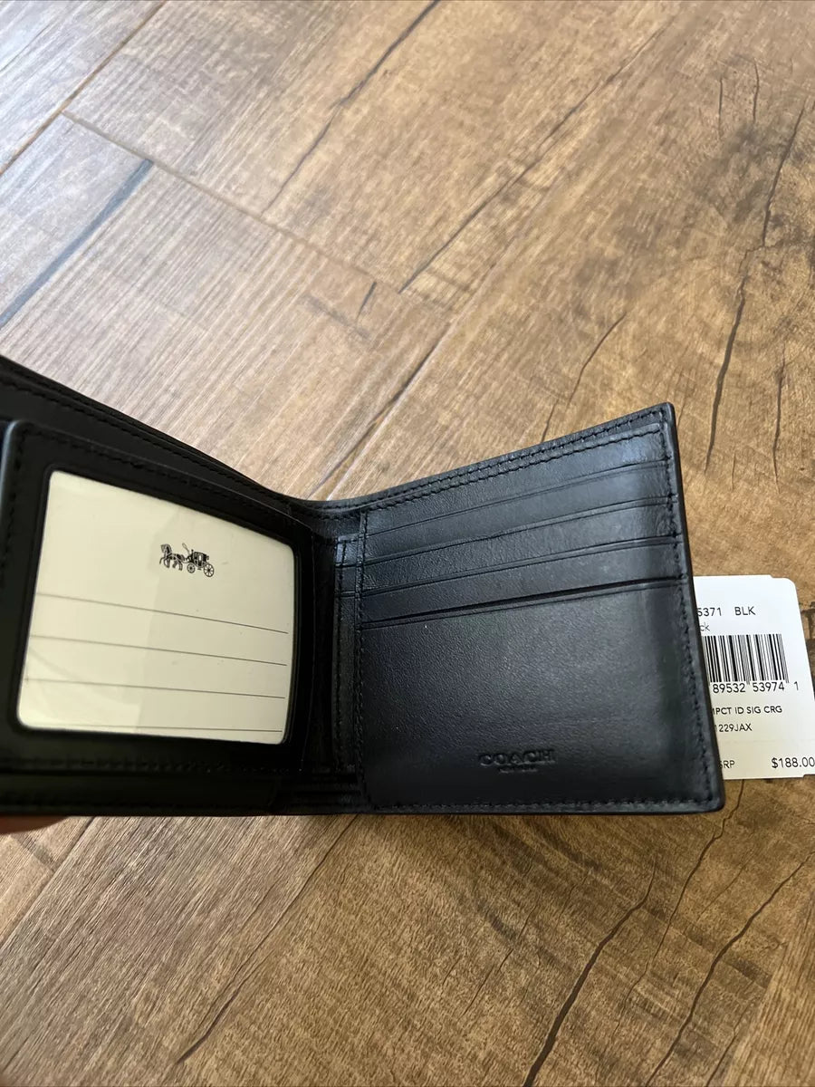 Co@ch portefeuille pliant gaufré Coach F75371 homme compact