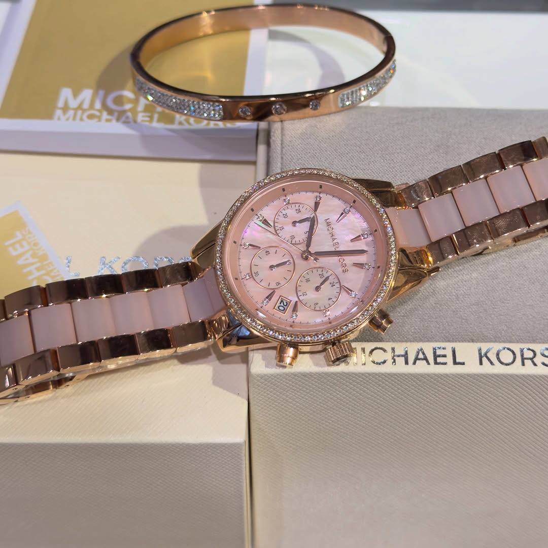 Michael Kors Ritz MK6307 – Or rose/rose poudré, Or rose., Chronographe