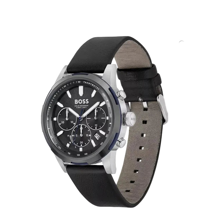 Montre Hugo Boss 1514031 Solgrade en Acier Poli et Cuir Noir