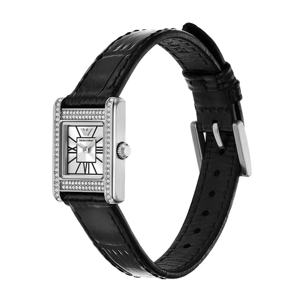 Emporio Armani Montre à deux aiguilles en cuir noir