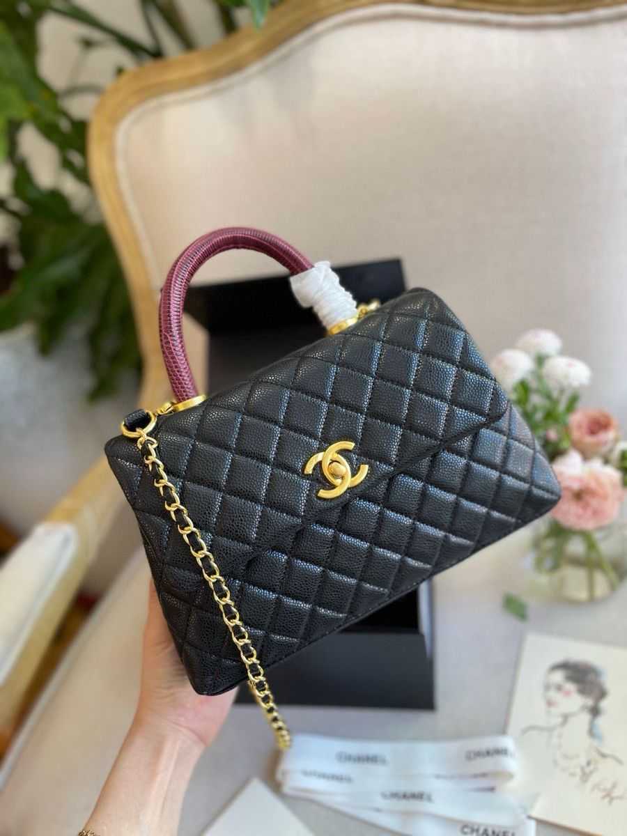 Coco Ch@nel - Petit sac à main à rabat en lézard caviar noir