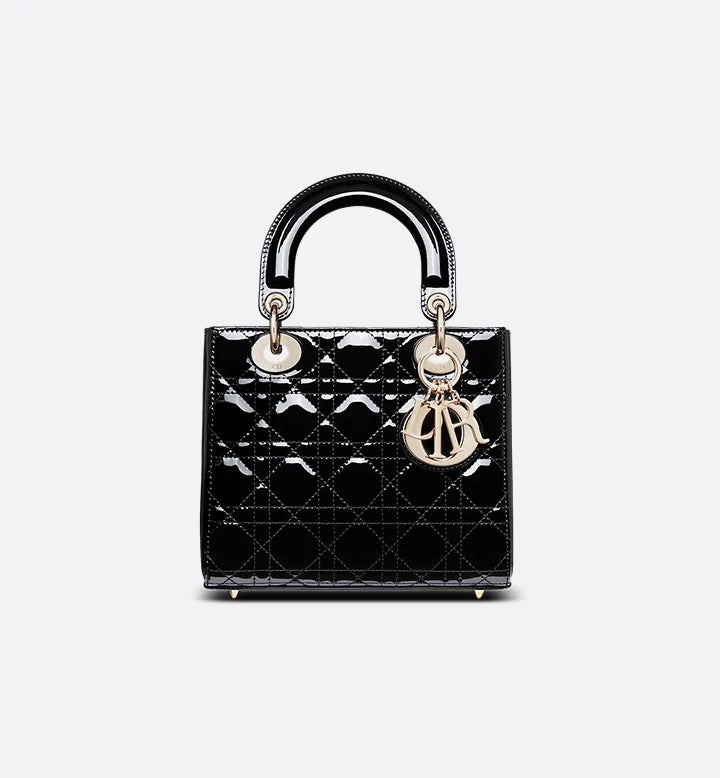 Sac Ladÿ Diôr Small
de veau Cannage verni noir