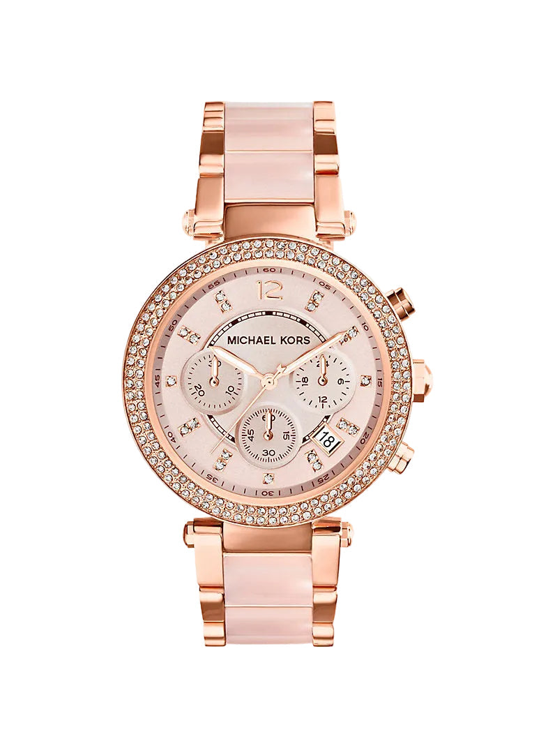 MK Montre Parker de ton or rose en acétate rose dragée