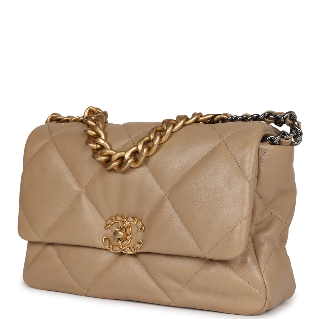 Ch@nel Large 19 Flap Bag Dark Beige Lambskin Mixed Hardware