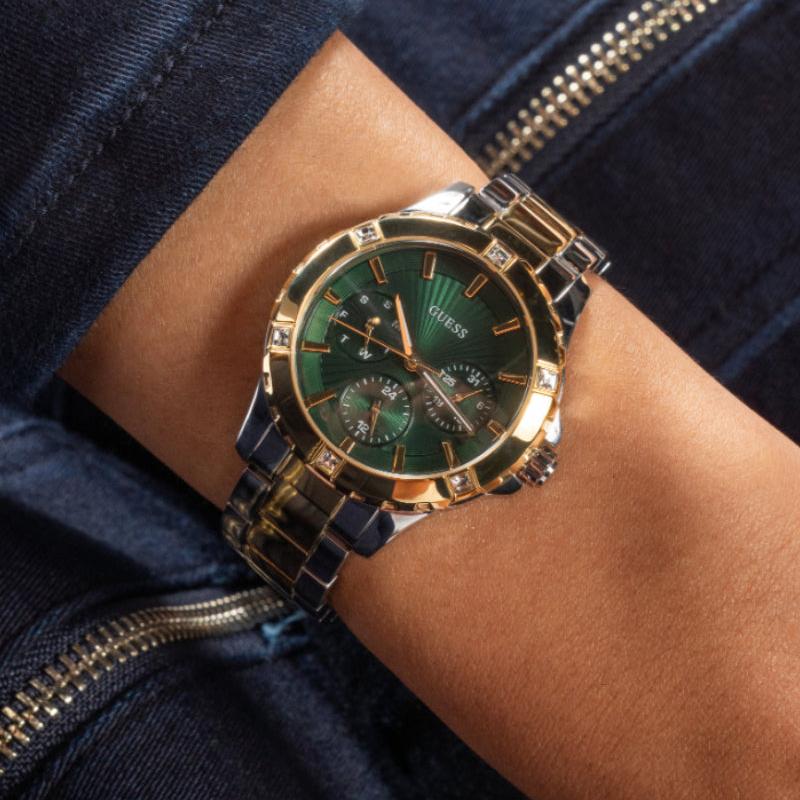 Montre Guess Mist analogique à cadran vert et bracelet en acier bicolore pour femme - GW0723L1