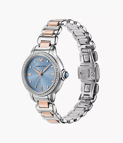 Montre Emporio Armani à trois aiguilles, en acier inoxydable, bicolore