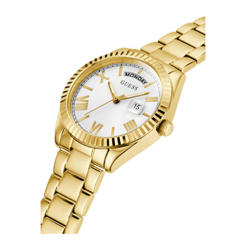 Montre Gûess Luna avec cadran blanc et bracelet en acier doré pour femme - GW0308L2