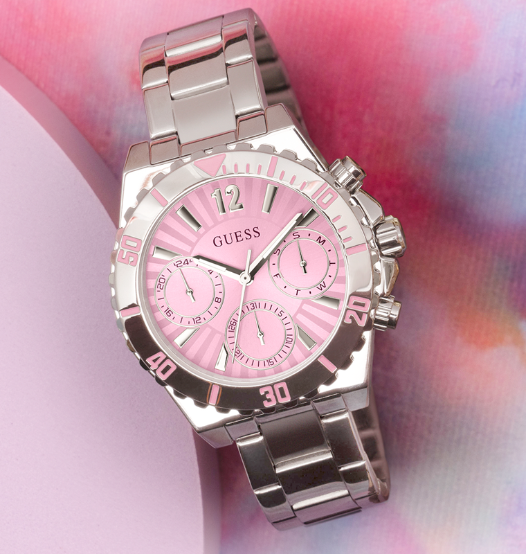GÛESS Ladies Silver Tone Multi-function Watch
