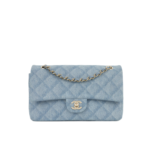 Ch@nel Sac Ch@nel Classique Moyen à Flap - Denim Trompe-l'œil | Fermoirs en Or Champagne