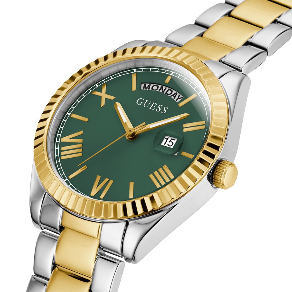 Montre Guess Luna à quartz avec cadran vert et bracelet en acier bicolore pour femme - GW0308L5