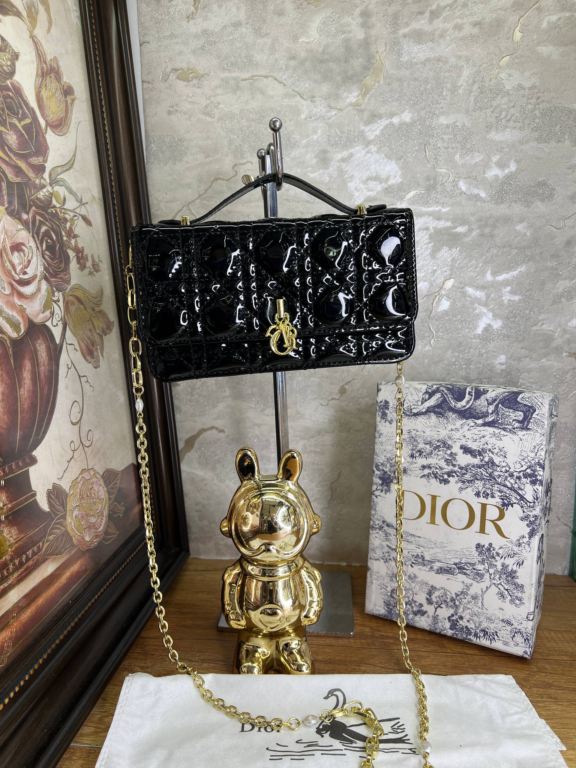 Mini sac My Diôr Cannage verni noir