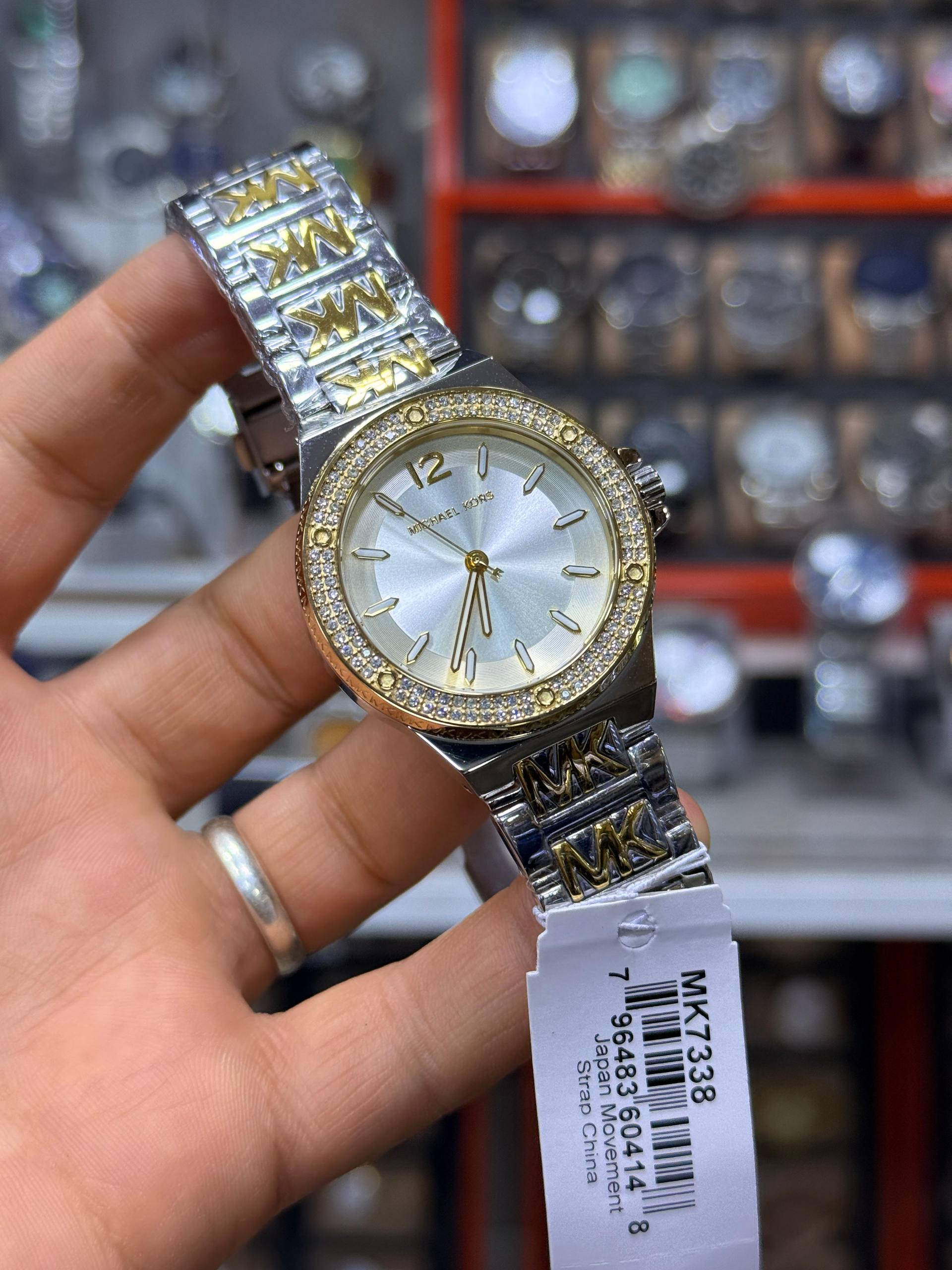 MK Lennox Pavé Two-Tone Logo Watch