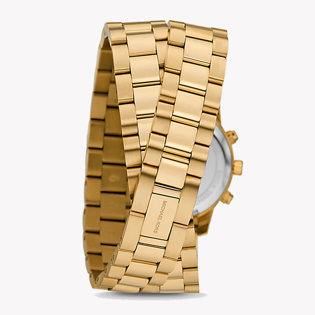 Montre chronographe analogique Mich@el Kors Runway avec cadran doré et bracelet en acier doré pour femme - MK7452