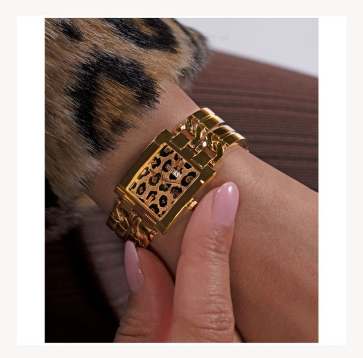 Montre MOD ID - GUESS Femme Cadran Léopard et Bracelet Acier Doré - GW0807L2