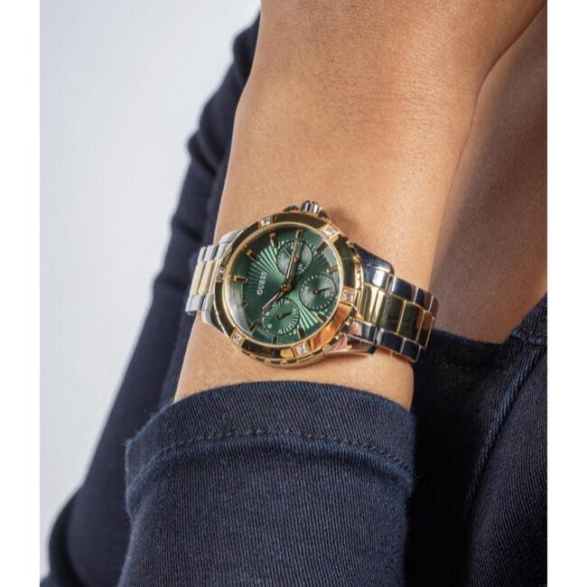 Montre Guess Mist analogique à cadran vert et bracelet en acier bicolore pour femme - GW0723L1