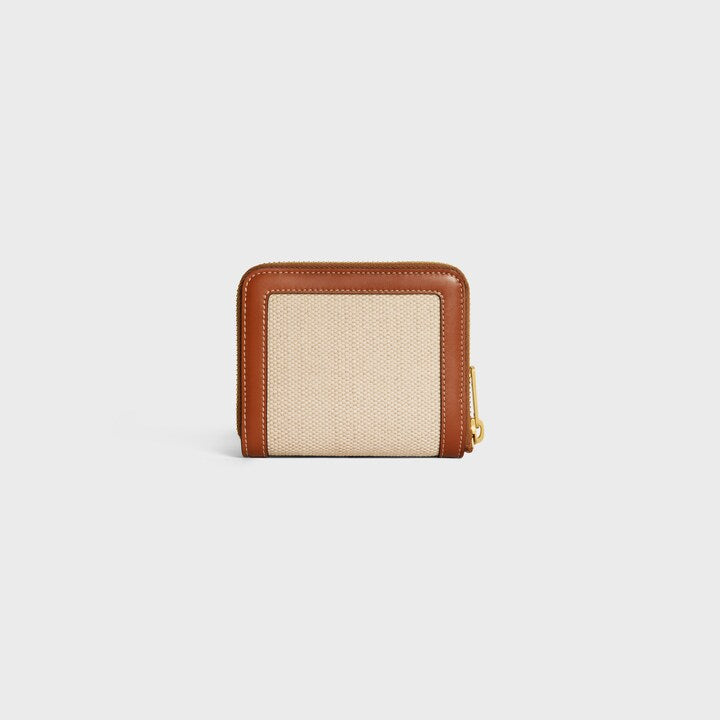 Cêlinë COMPACT ZIPPED WALLET TRIOMPHE in Textile and calfskin