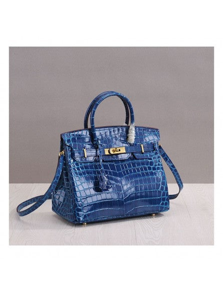 HRMS Sac à main poignée avec cadenas en véritable verni effet croco