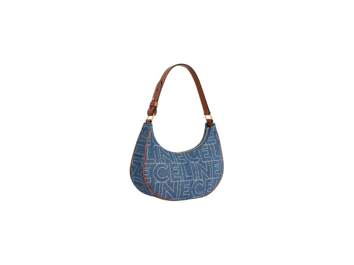 Celine Ava Bag In Denim With Celine All-Over Print Navy Tan