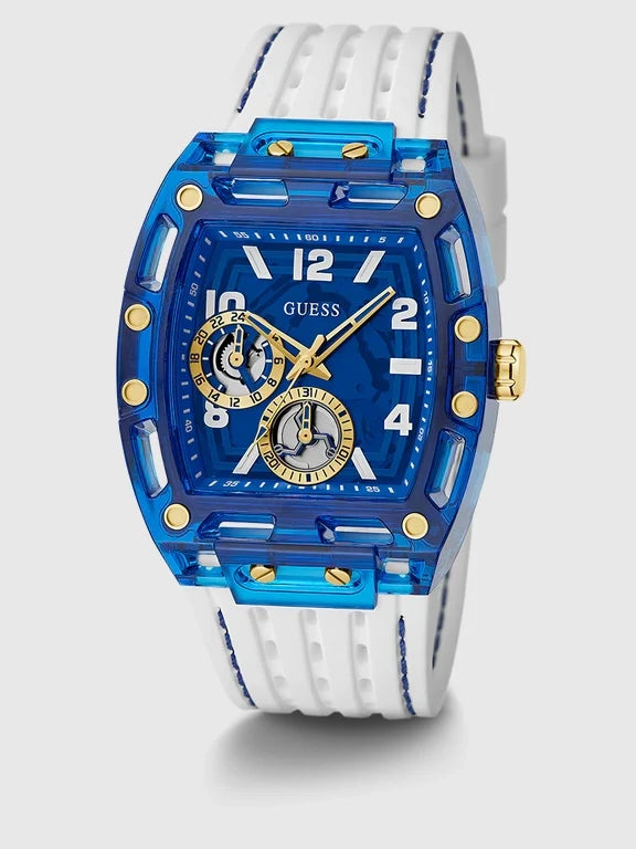 GUESS Mens White Blue Multi-function Watch