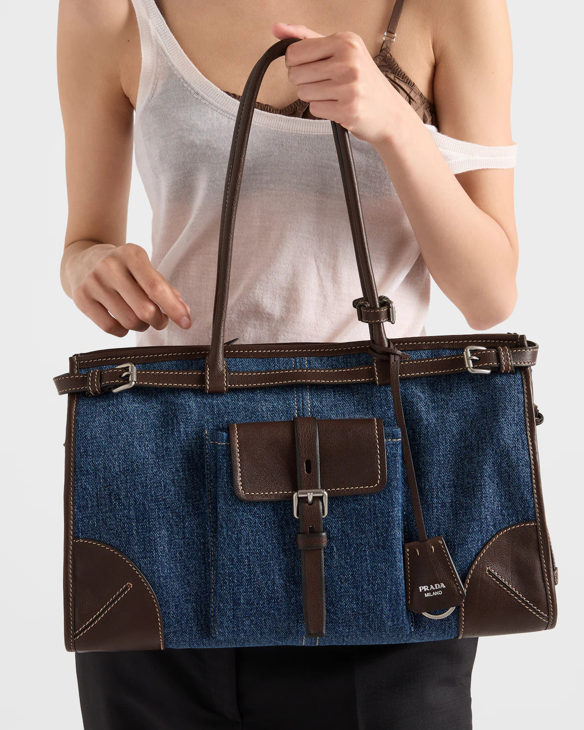 Grand sac à main Bonnie en denim et cuir