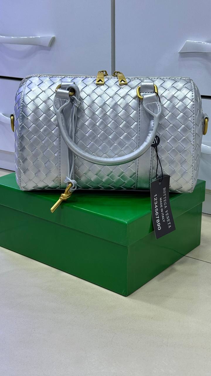 Sac à main Bôttëga Classic gris à poignées supérieures entrelacées