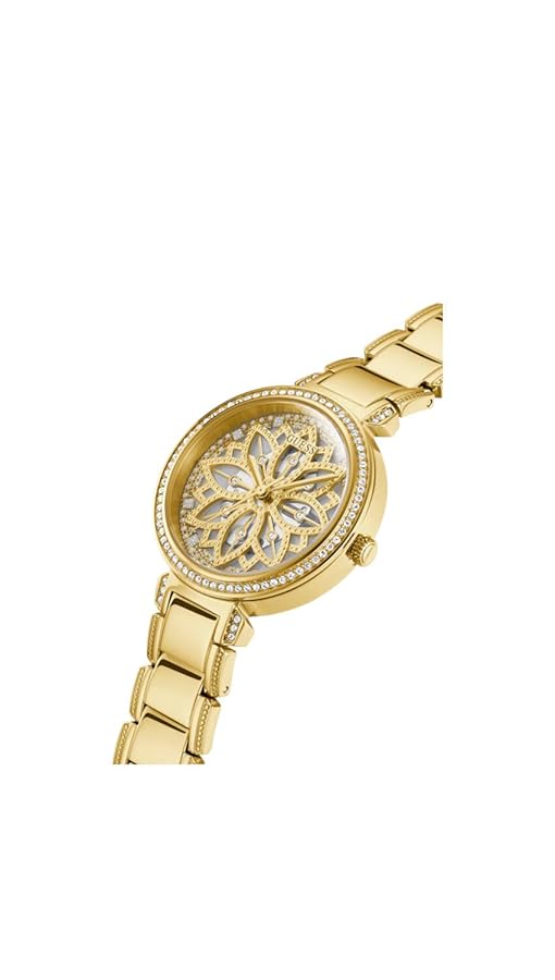 Gûess US Montre analogique pour femme Motif floral Doré