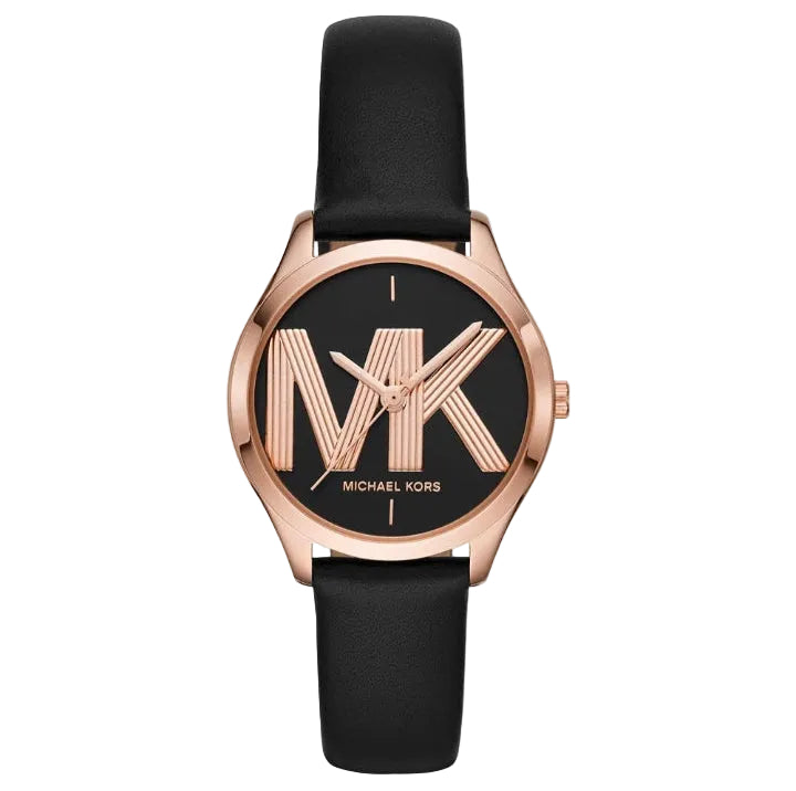 Montre pour femme Michael Kors Jaycie à quartz, cadran noir et bracelet en cuir noir – MK2860