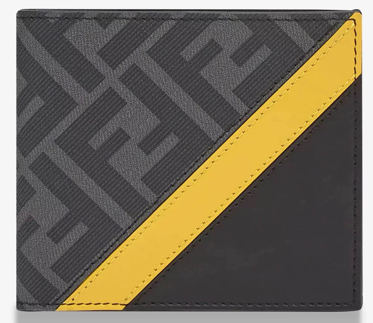 FÊNDÏ 'FF Diagonal Logo Yellow Band' Authentic Men's Canvas & Leather Wallet NWT