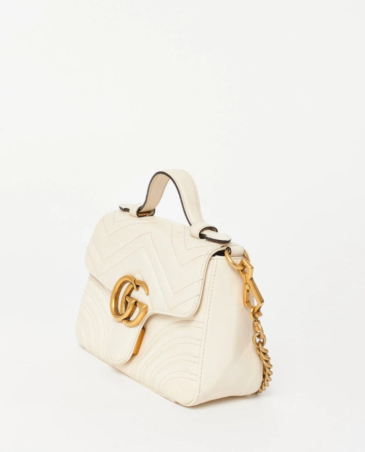 GG Sac à main GG Marmont blanc à chevrons avec poignée supérieure