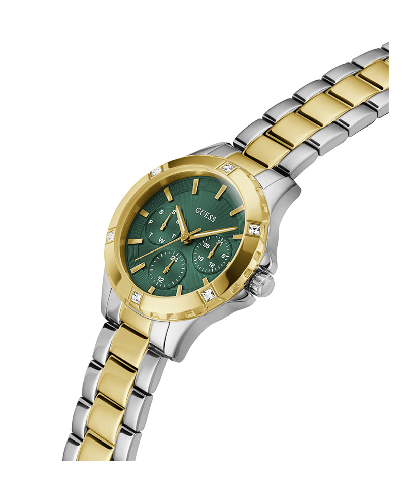 Montre Gûess Mist analogique à cadran vert et bracelet en acier bicolore pour femme - GW0723L1