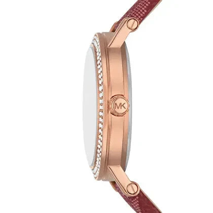 Montre Michael Kors Curie pour femme, cadran rouge et bracelet en cuir rouge, cristaux - MKO1025