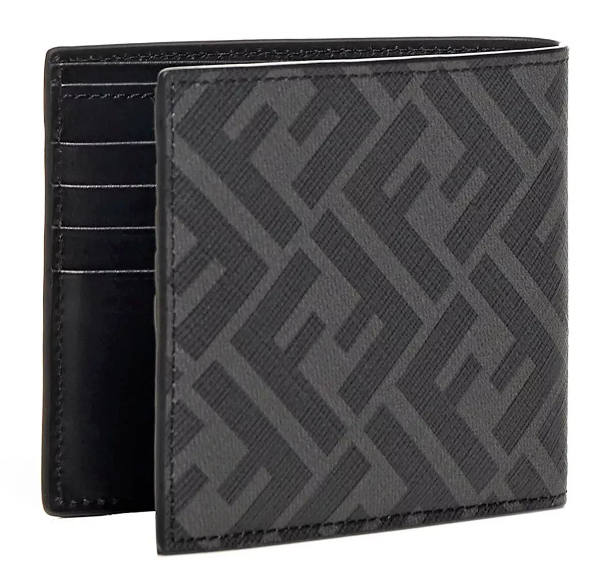 FÊNDÏ 'FF Diagonal Logo Yellow Band' Authentic Men's Canvas & Leather Wallet NWT