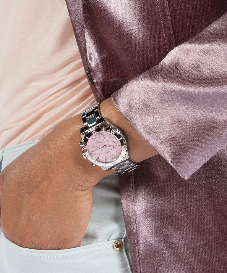 GÛESS Ladies Silver Tone Multi-function Watch