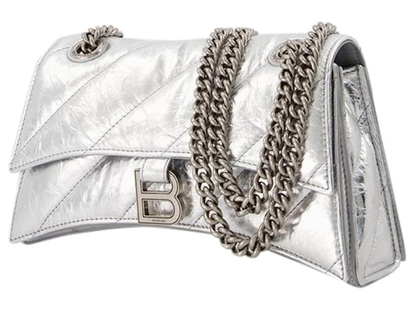 B@lenciaga Sac Crush avec chaîne en cuir argenté