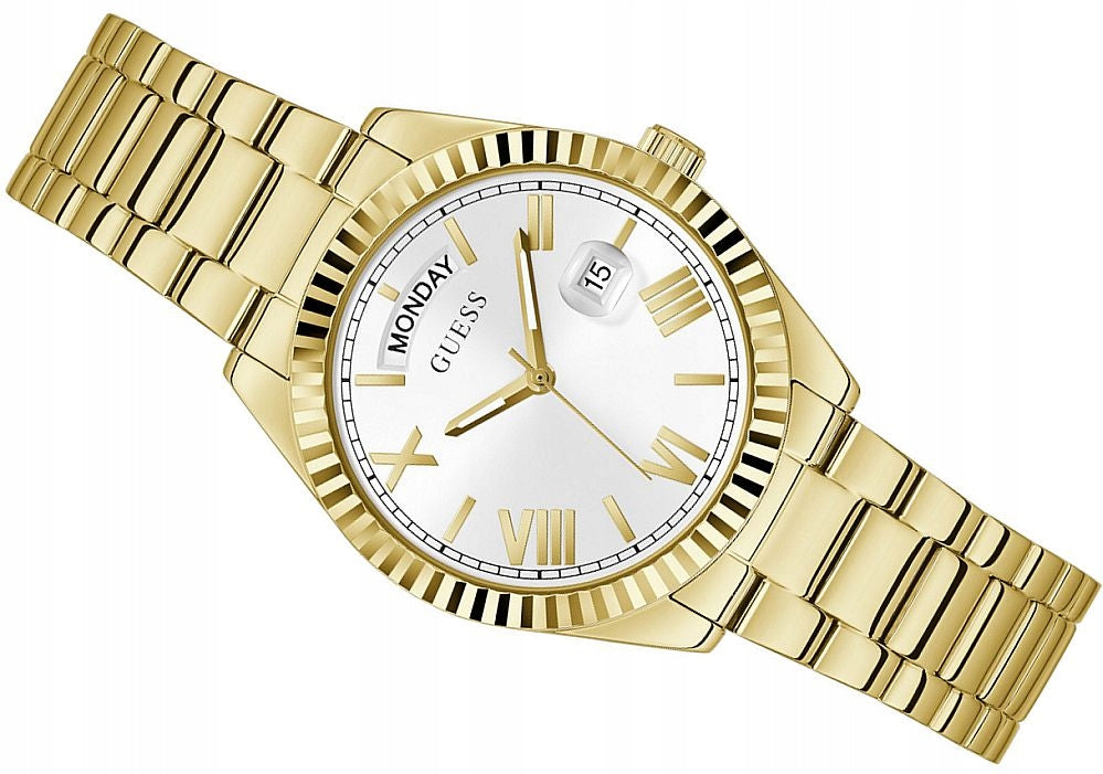 Montre Gûess Luna avec cadran blanc et bracelet en acier doré pour femme - GW0308L2