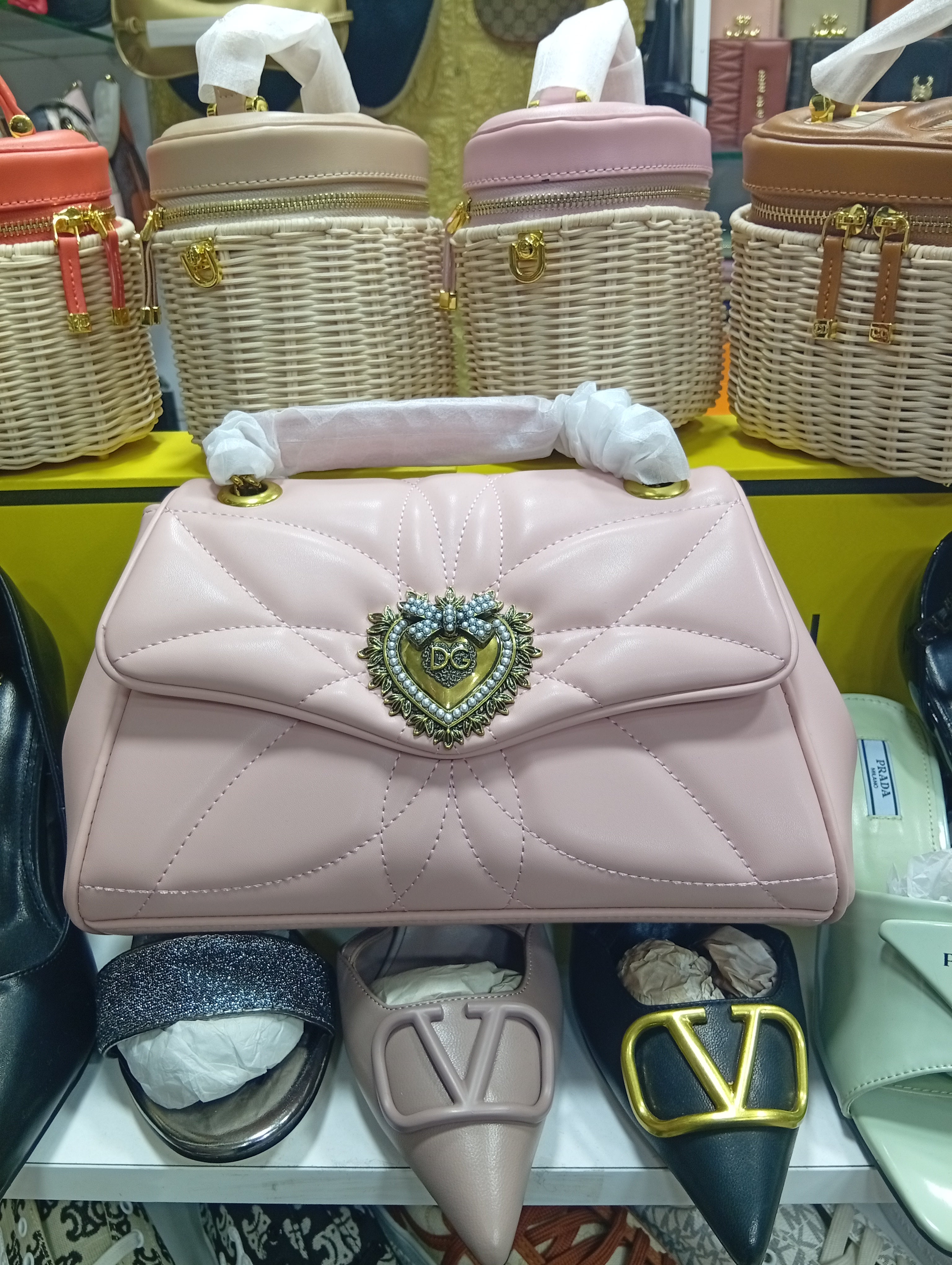 DG sac bandoulière moyen DEVOTION DG Logo Pearl Heart Rose bebe