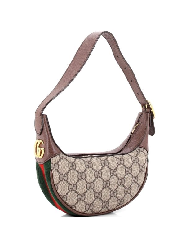 GG Sac Ophidia demi-lune en toile enduite GG, mini sac hobo