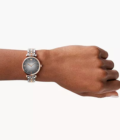 Montre Emporio Armani à deux aiguilles en acier inoxydable, bicolore, pour femme