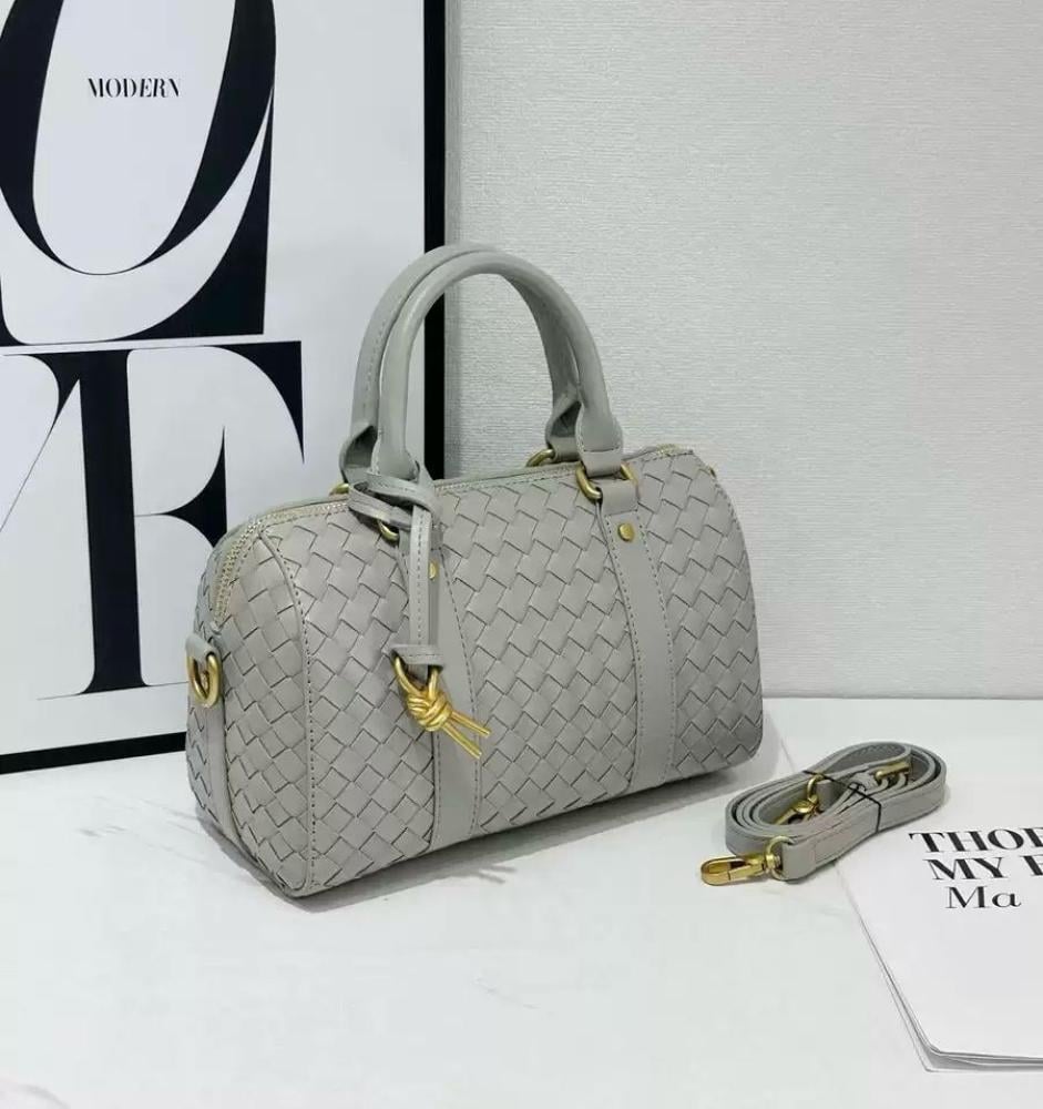 Sac à main Bôttëga Classic gris à poignées supérieures entrelacées