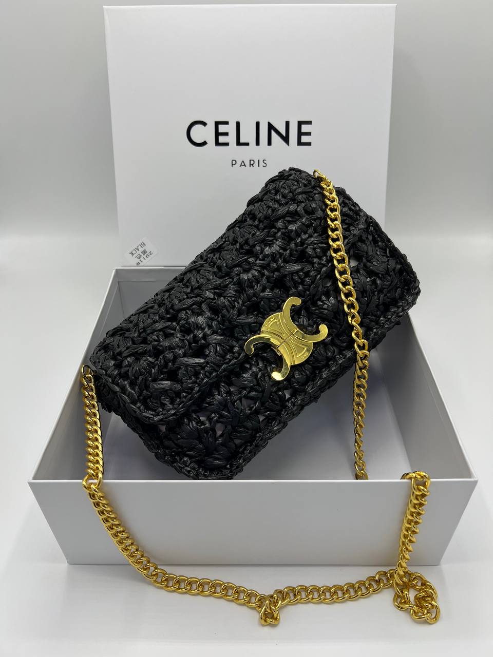 CÊLINË SAC À BANDOULIÈRE CHAÎNE CLAUDE en TEXTILE EFFET RAPHIA