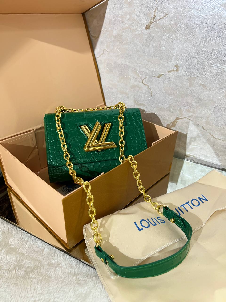 LV Green Crocodile Twist PM Bag