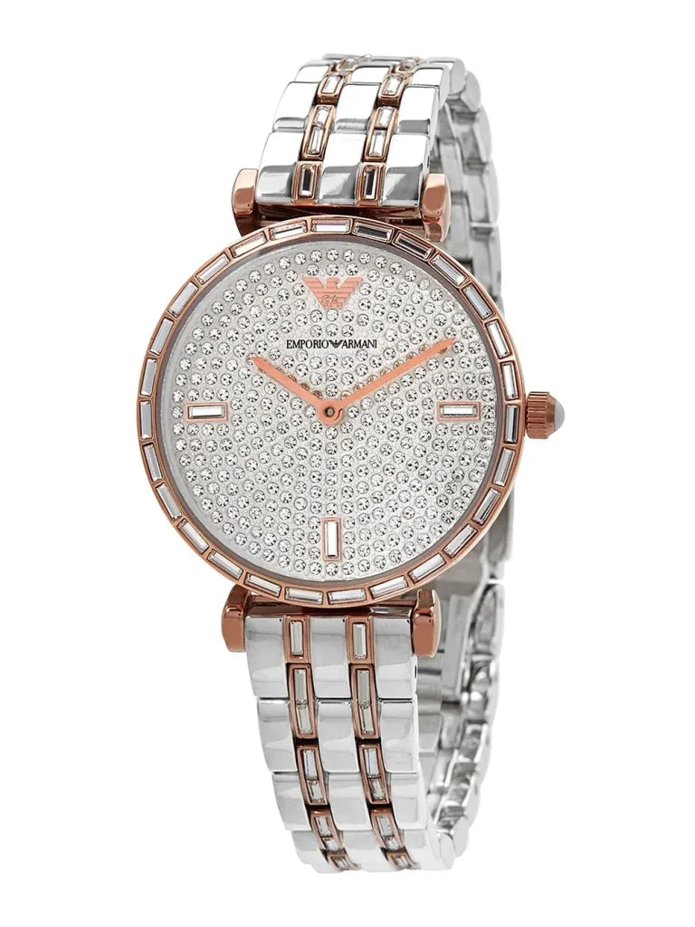 Montre pour femme Emporio Armani Gianni, analogique, en acier inoxydable, cadran argenté, 32 mm