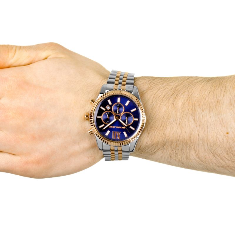 Mich@el Kors Lexington Montre à cadran bleu et bracelet en acier bicolore pour homme - MK8412