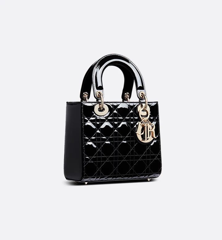 Sac Ladÿ Diôr Small
de veau Cannage verni noir