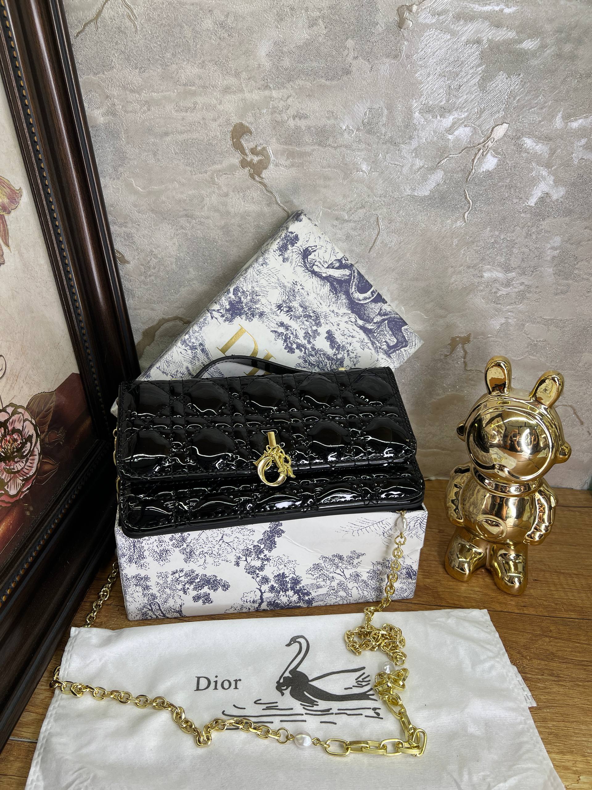 Mini sac My Diôr Cannage verni noir