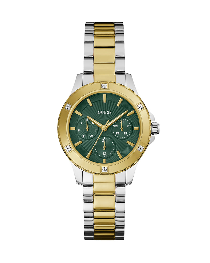 Montre Guess Mist analogique à cadran vert et bracelet en acier bicolore pour femme - GW0723L1