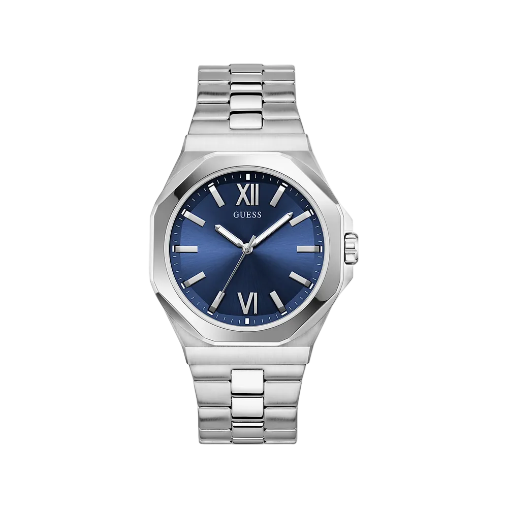 Montre Guess pour homme, argentée, cadran bleu | GW0849G1