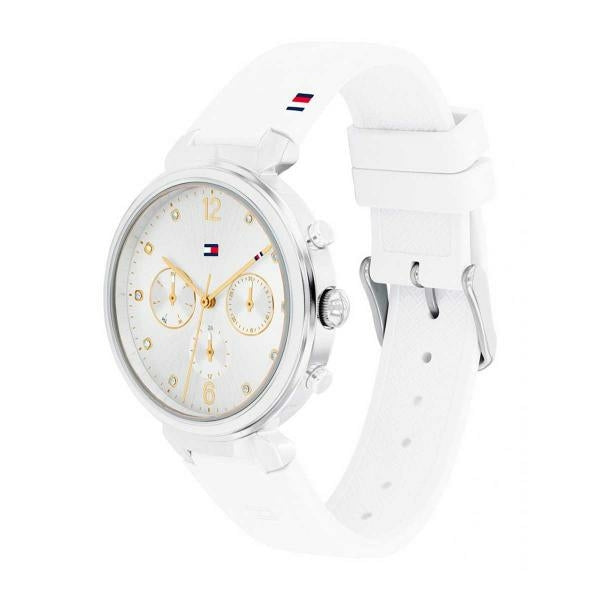 Tommy Hilfiger Women & # 39; s Montre à quartz en acier inoxydable avec sangle en silicone, blanc,