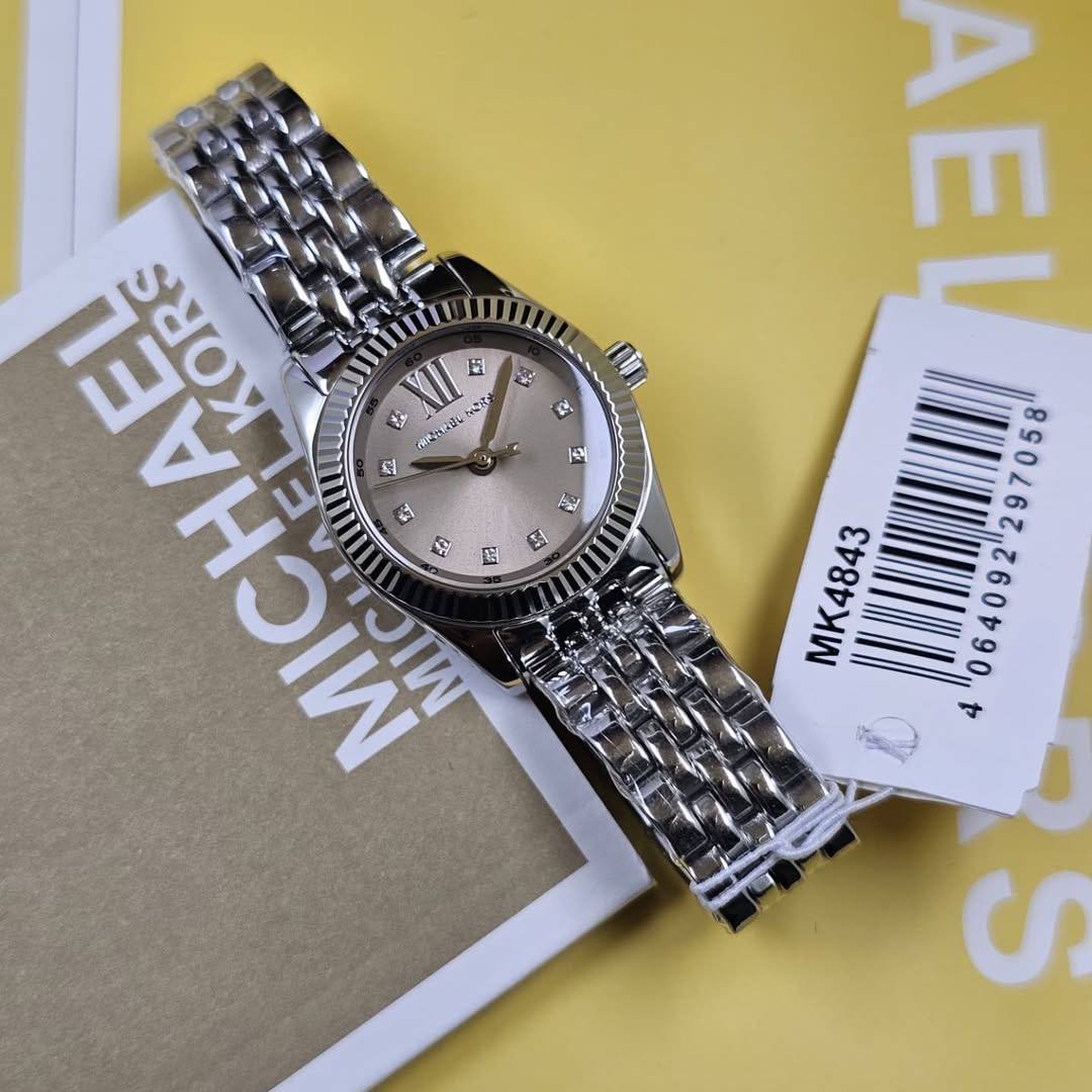 MK Petite montre Lexington argentée à pierres pavées